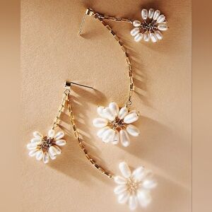 Anthropologie Pearl Daisy Double Fluerette Earrings